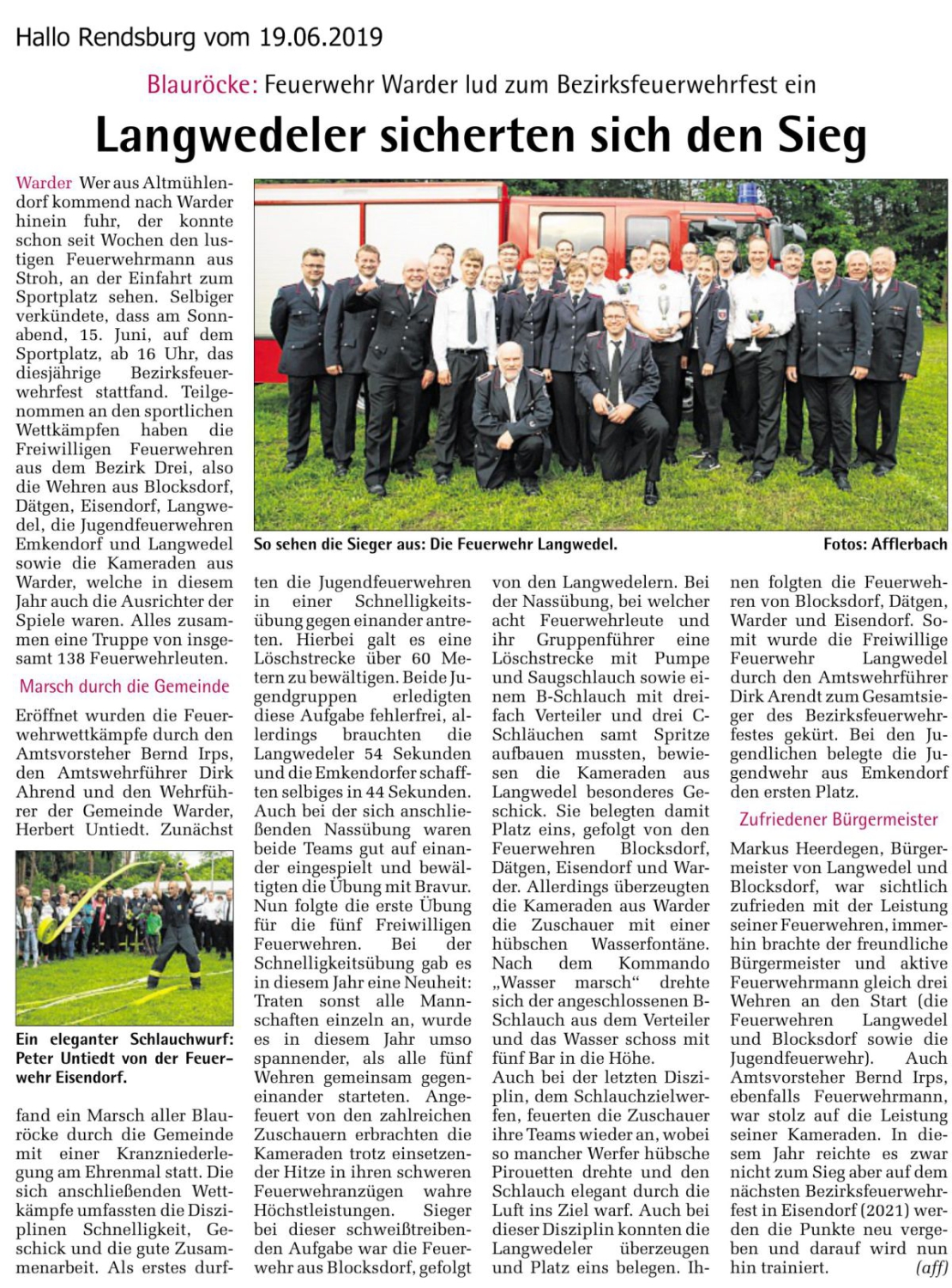 Bezirksfeuerwehrfest in Warder 2019